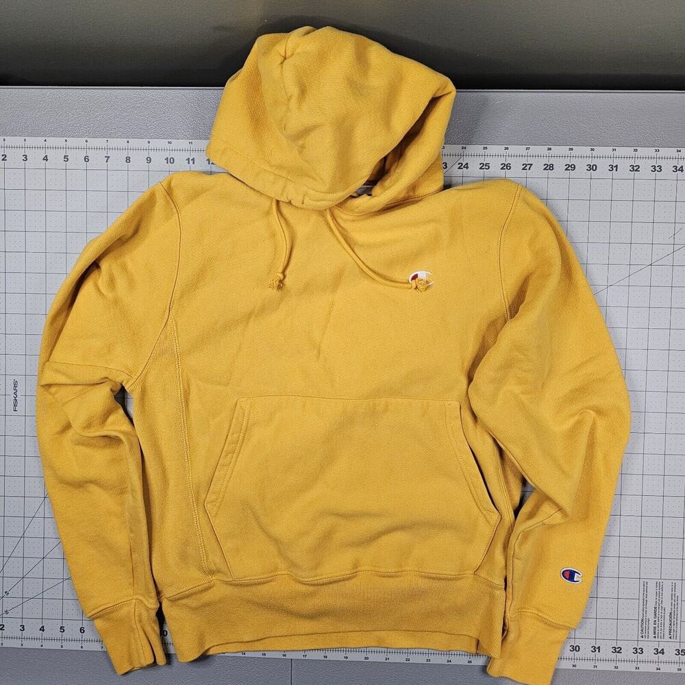 Vintage Champion Hoodie Mens Small Reverse Weave Yellow Blank Y2K Streetwear